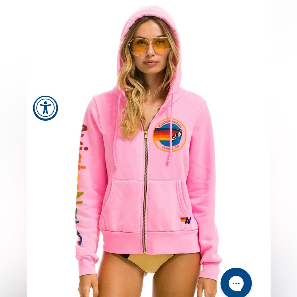 Aviator Nation pink logo hooded sweatshirt size Medium unisex great condition